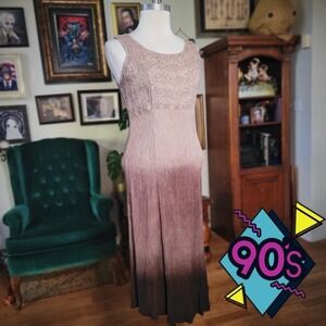 Papillon Ombre Dress Vintage 90s Beaded Rayon Brown Whimsigoth Goth Womens M